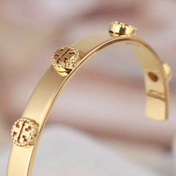(SOLD)Tory Burch Gold Tone Bangle Cuff Bracelet - Picture 1 of 8
